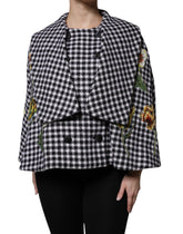 Dolce & Gabbana Black White Monochrome Patterned Floral Cape Jacket